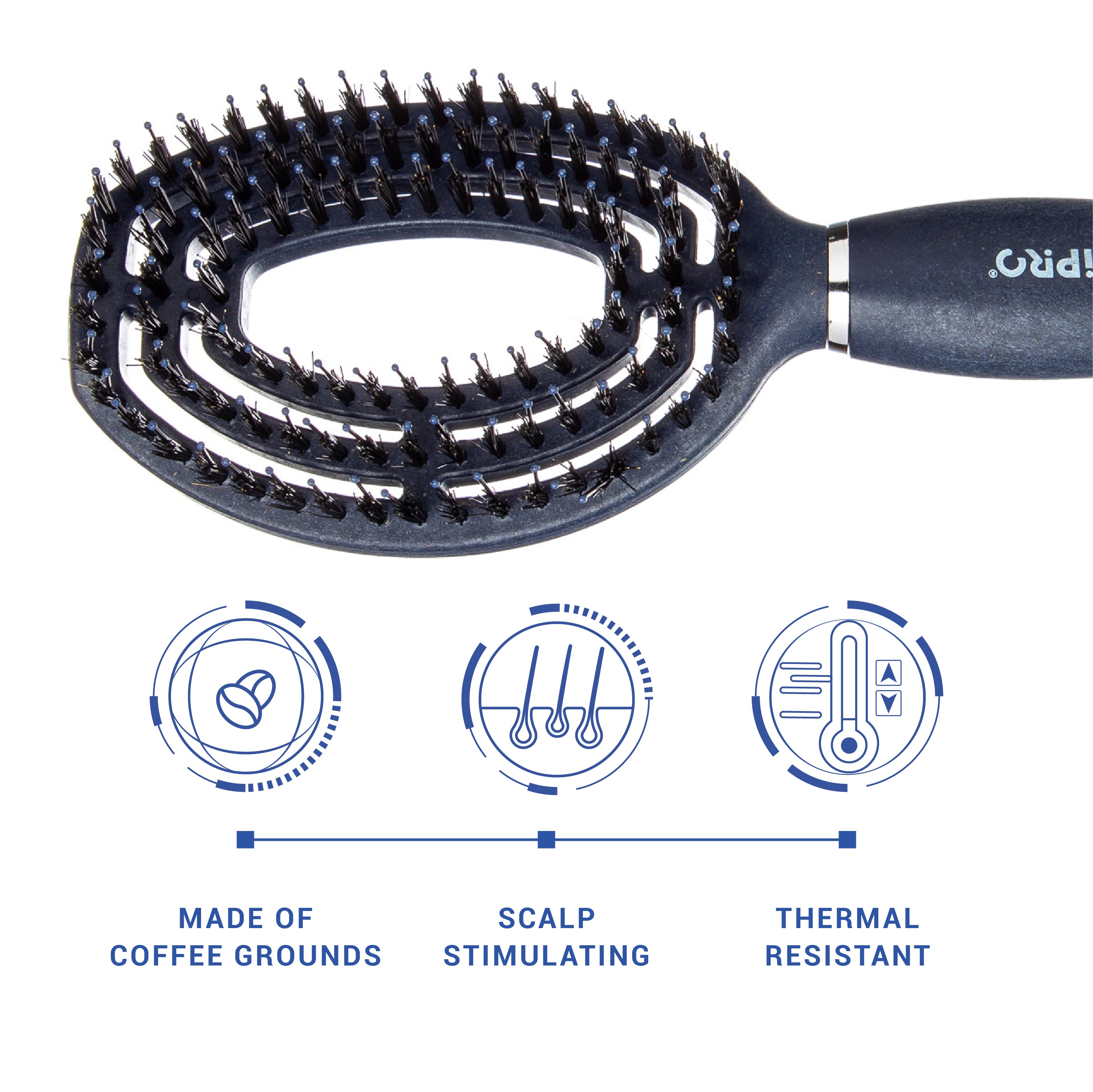 Brosse à cheveux thermique 2 en 1 écologique avec conception en spirale ventilée (marc de café)