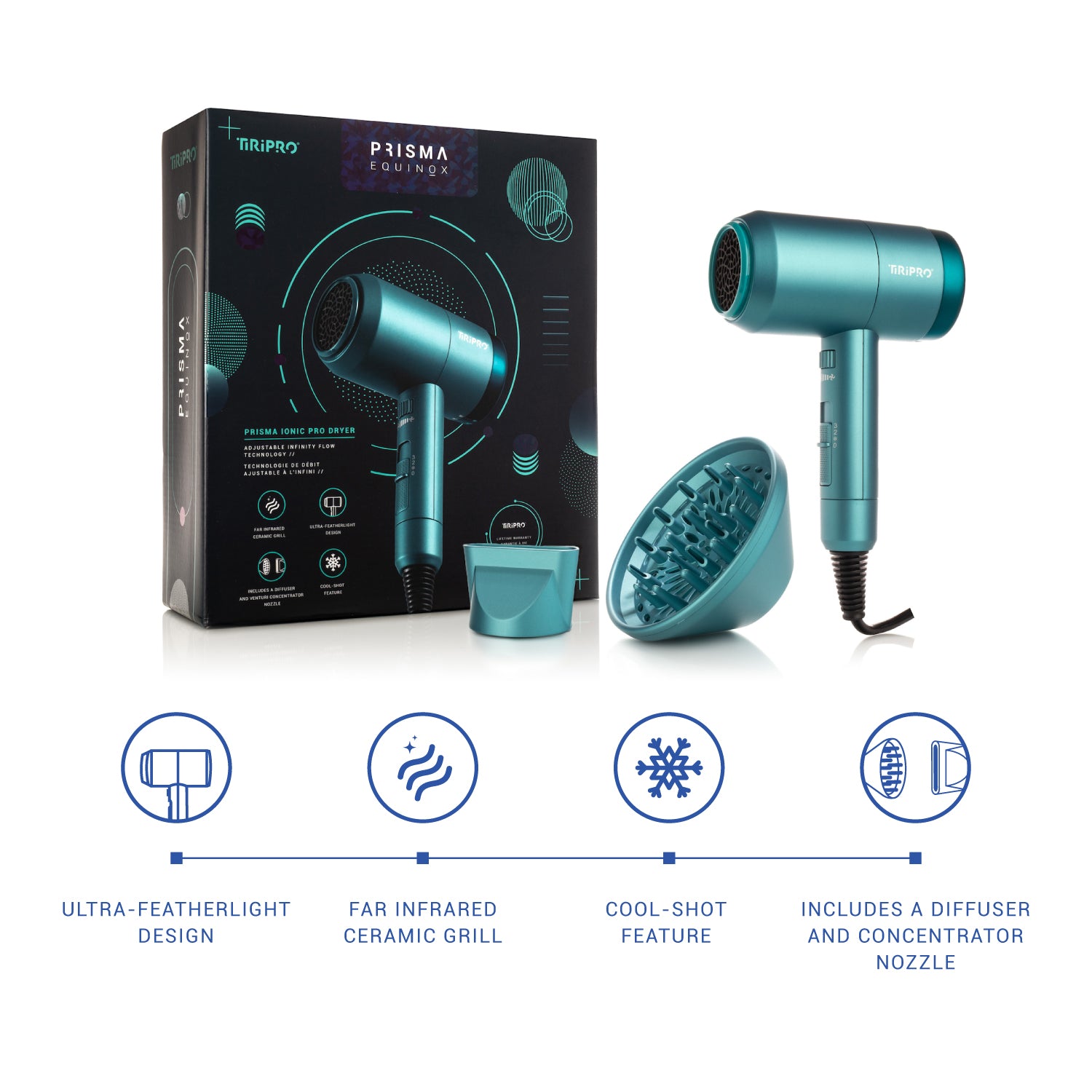 "Eco Blowout" Styling Set | Prisma Pro Ionic Dryer, Eco Thermal Vented Brush & Rice-Hull Wide-Tooth Comb