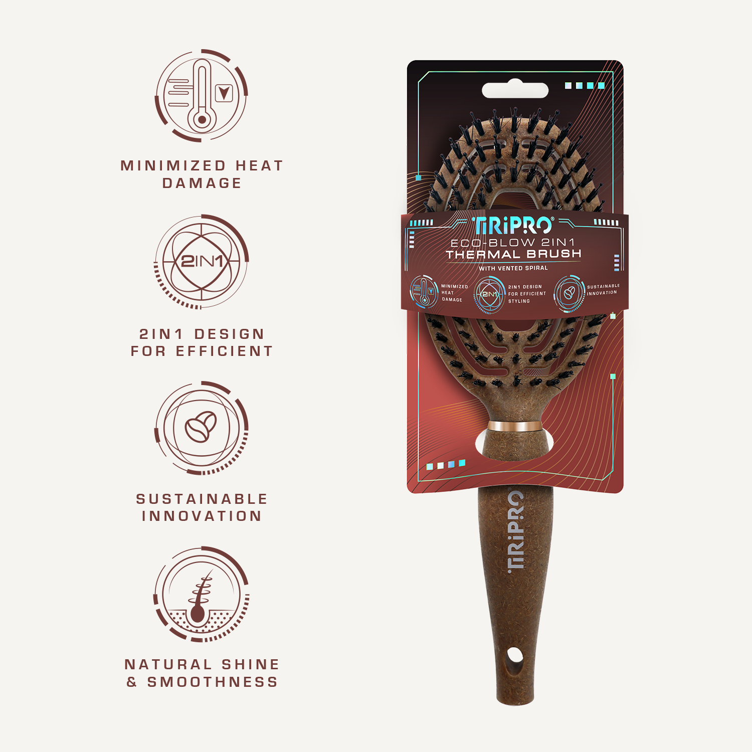 Eco-Friendly 2in1 Thermal Hair Brush with Vented Spiral Design (Coffee Grounds) COMING SOON