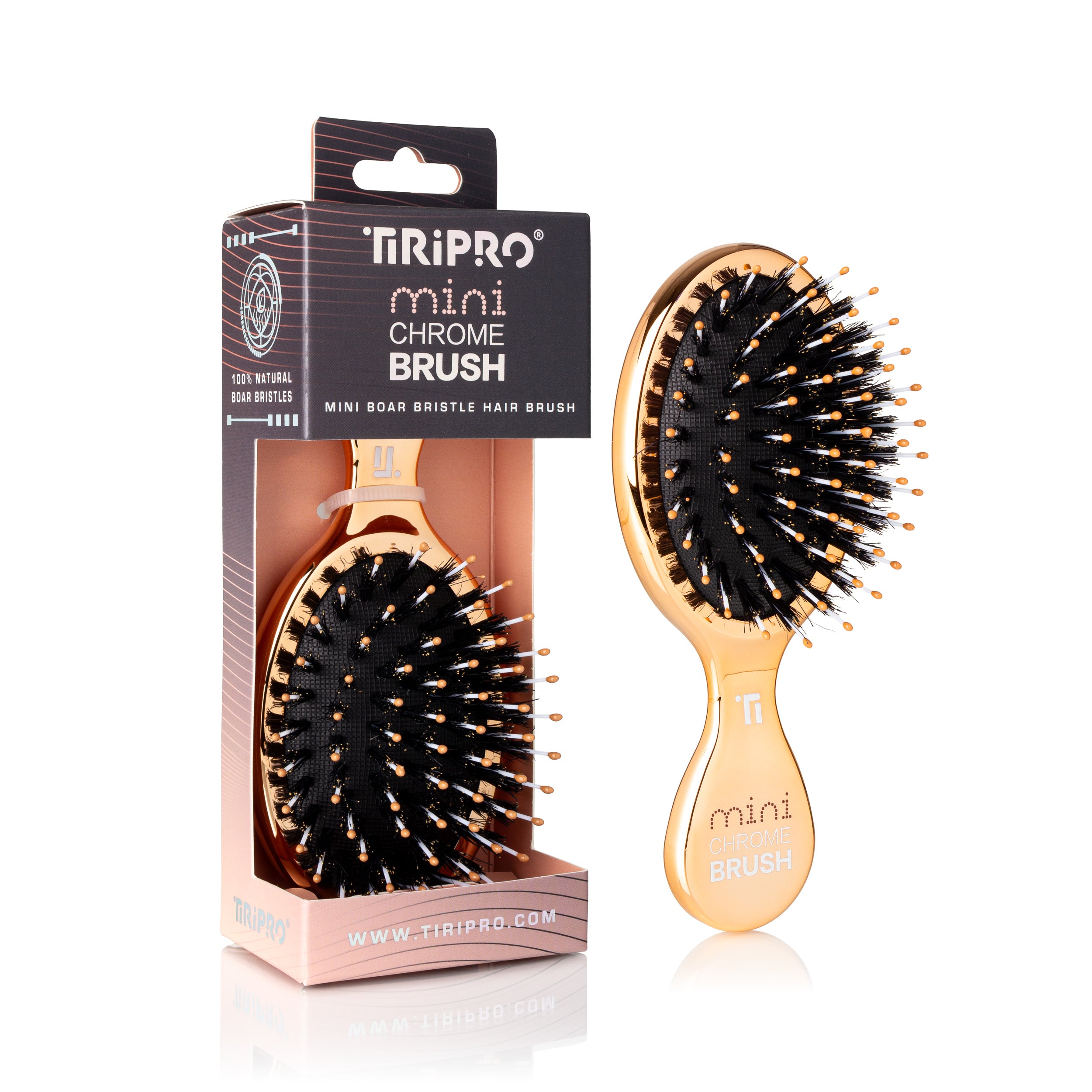 TIRI PRO "TO-GO" Flat Iron & Mini Chrome Brush Set | Compact Travel Flat Iron + Boar-Bristle Brush