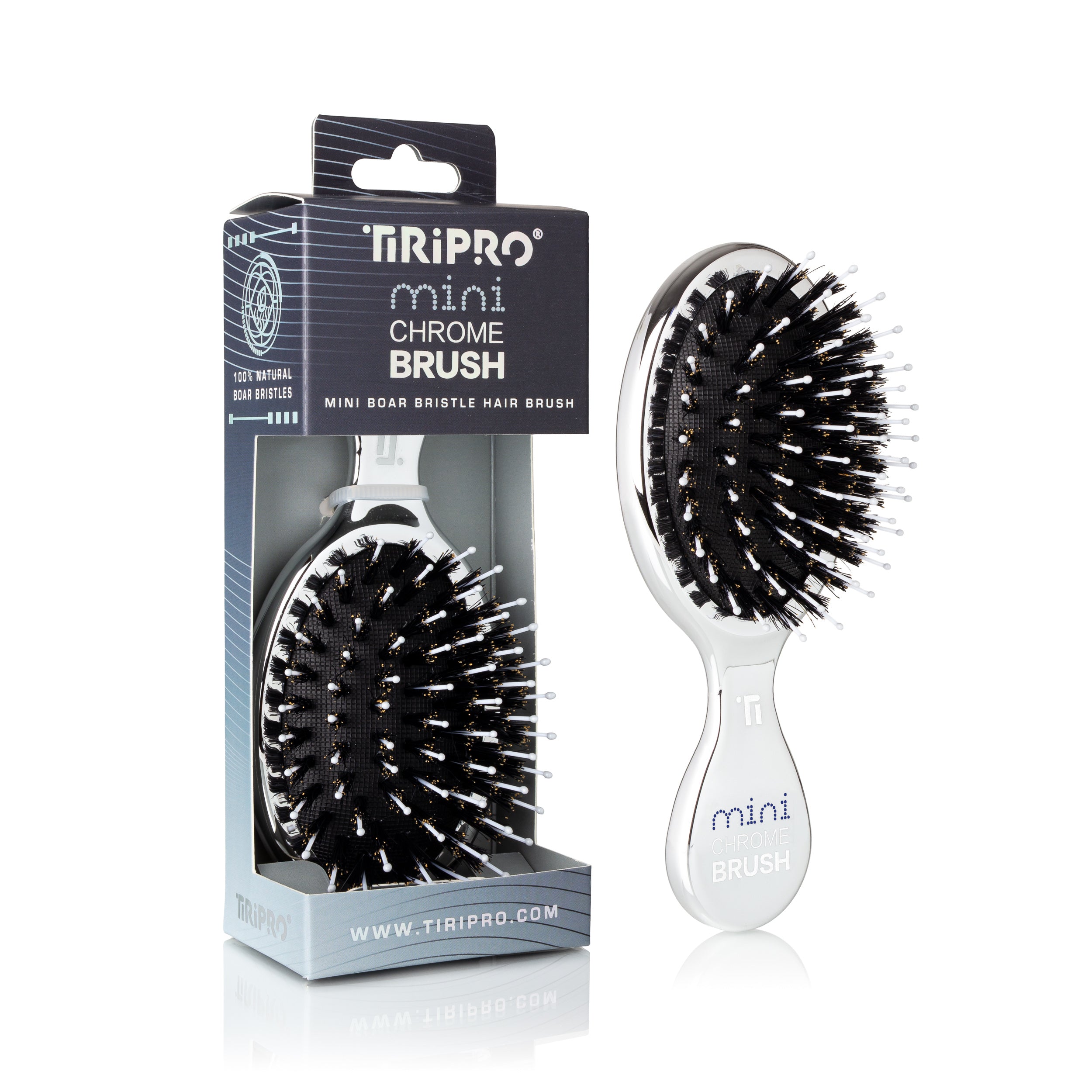 TIRI PRO "TO-GO" Flat Iron & Mini Chrome Brush Set | Compact Travel Flat Iron + Boar-Bristle Brush