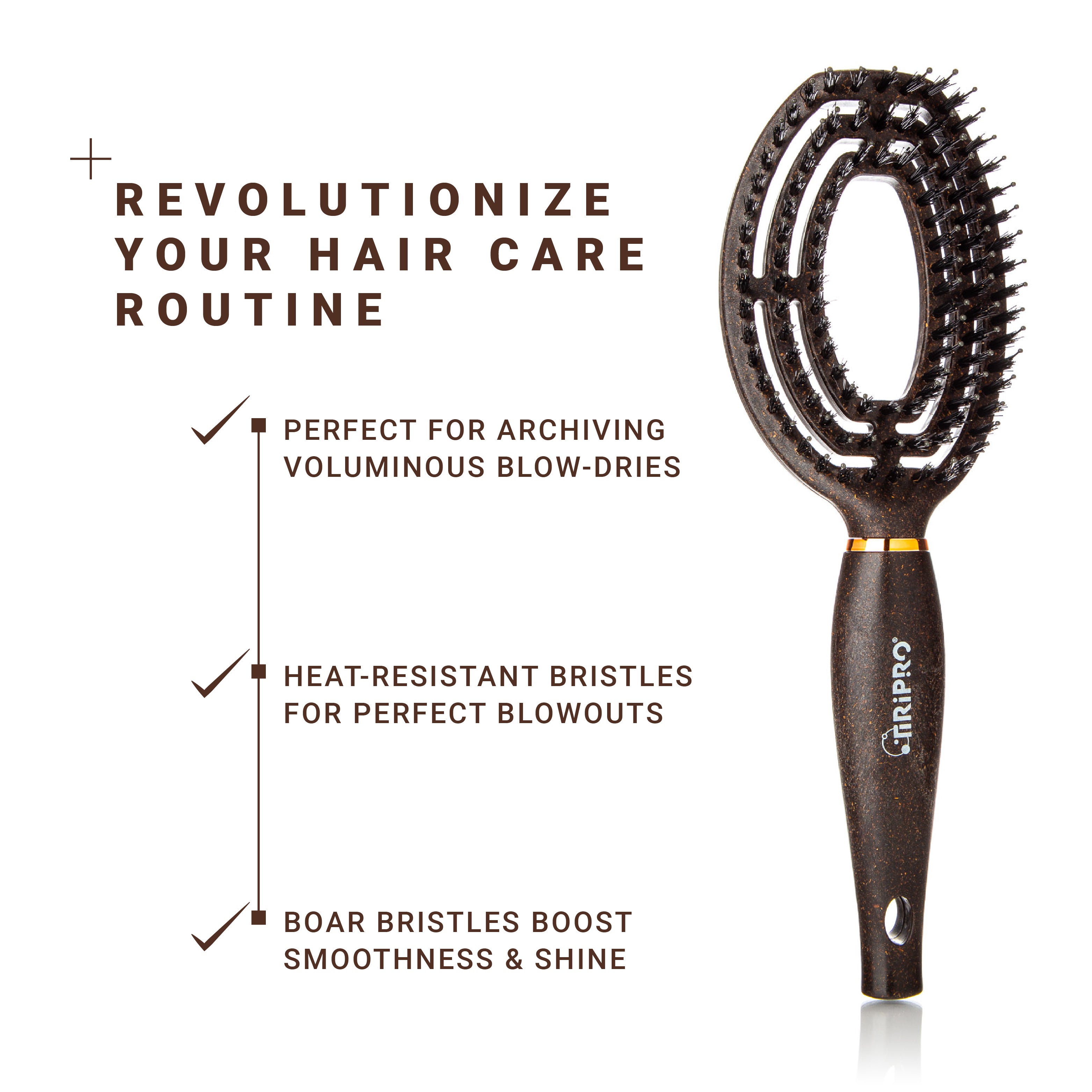 Brosse à cheveux thermique 2 en 1 écologique avec conception en spirale ventilée (marc de café)