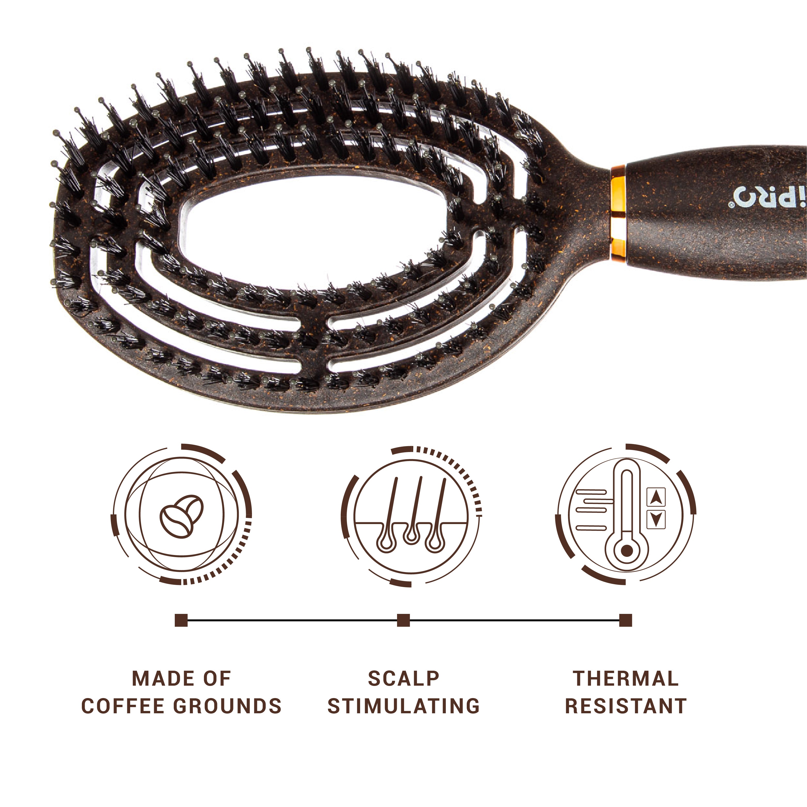 Brosse à cheveux thermique 2 en 1 écologique avec conception en spirale ventilée (marc de café)