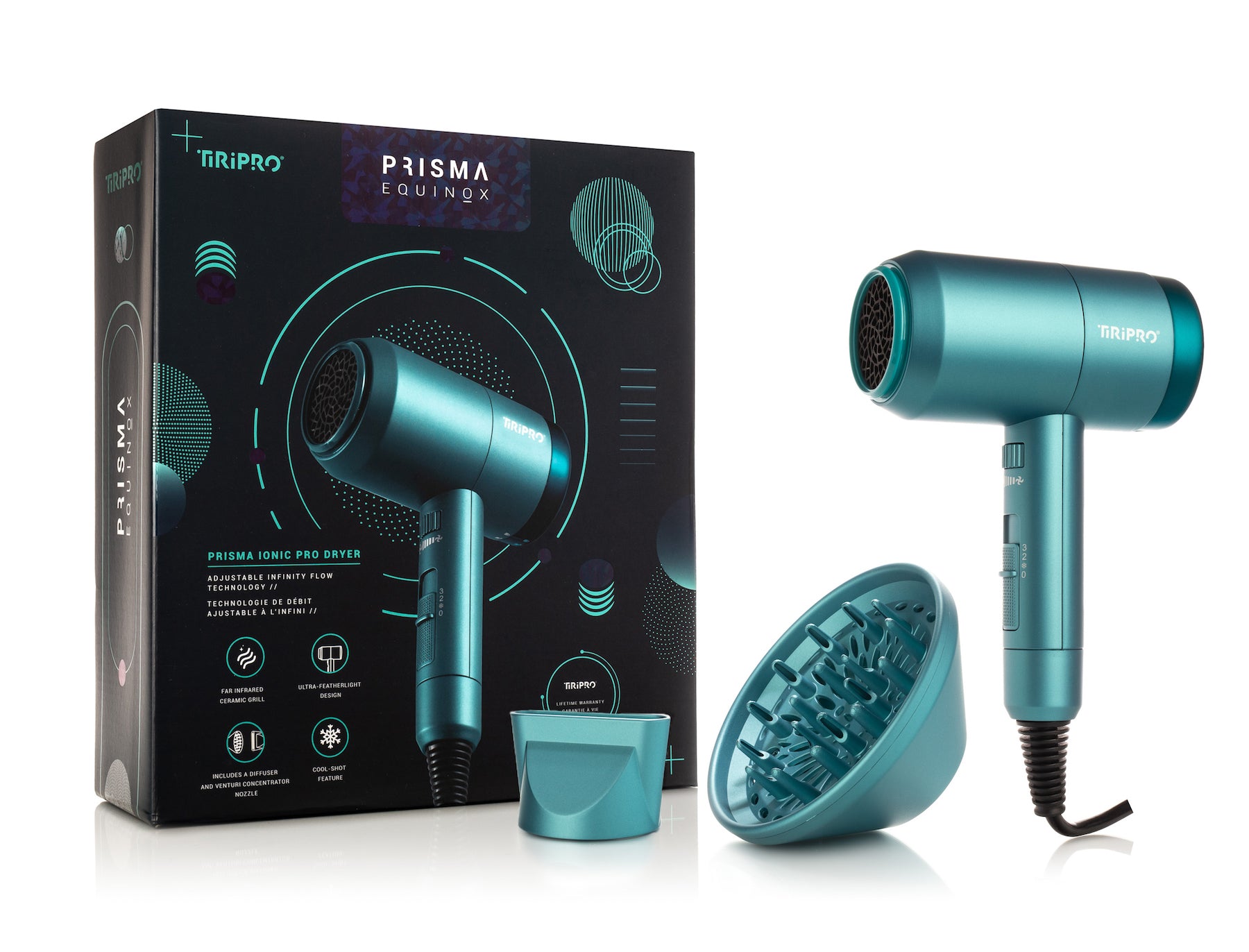 TIRI PRO "Eco Blowout" Styling Set | Prisma Pro Ionic Dryer, Eco Thermal Vented Brush & Rice-Hull Wide-Tooth Comb
