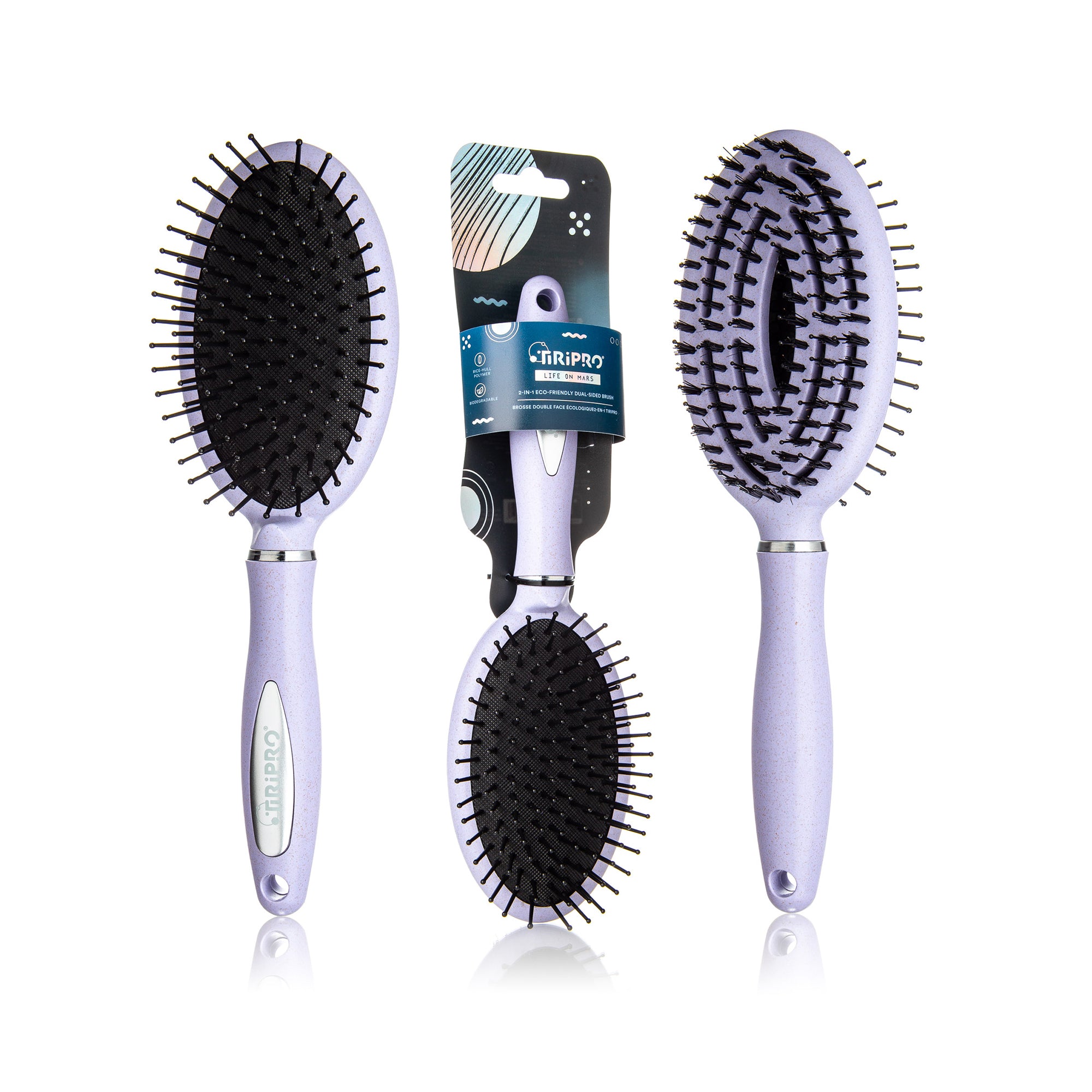 Eco-Friendly 2in1 Thermal Hair Brush with Paddle & Vent Design (Rice Hull)
