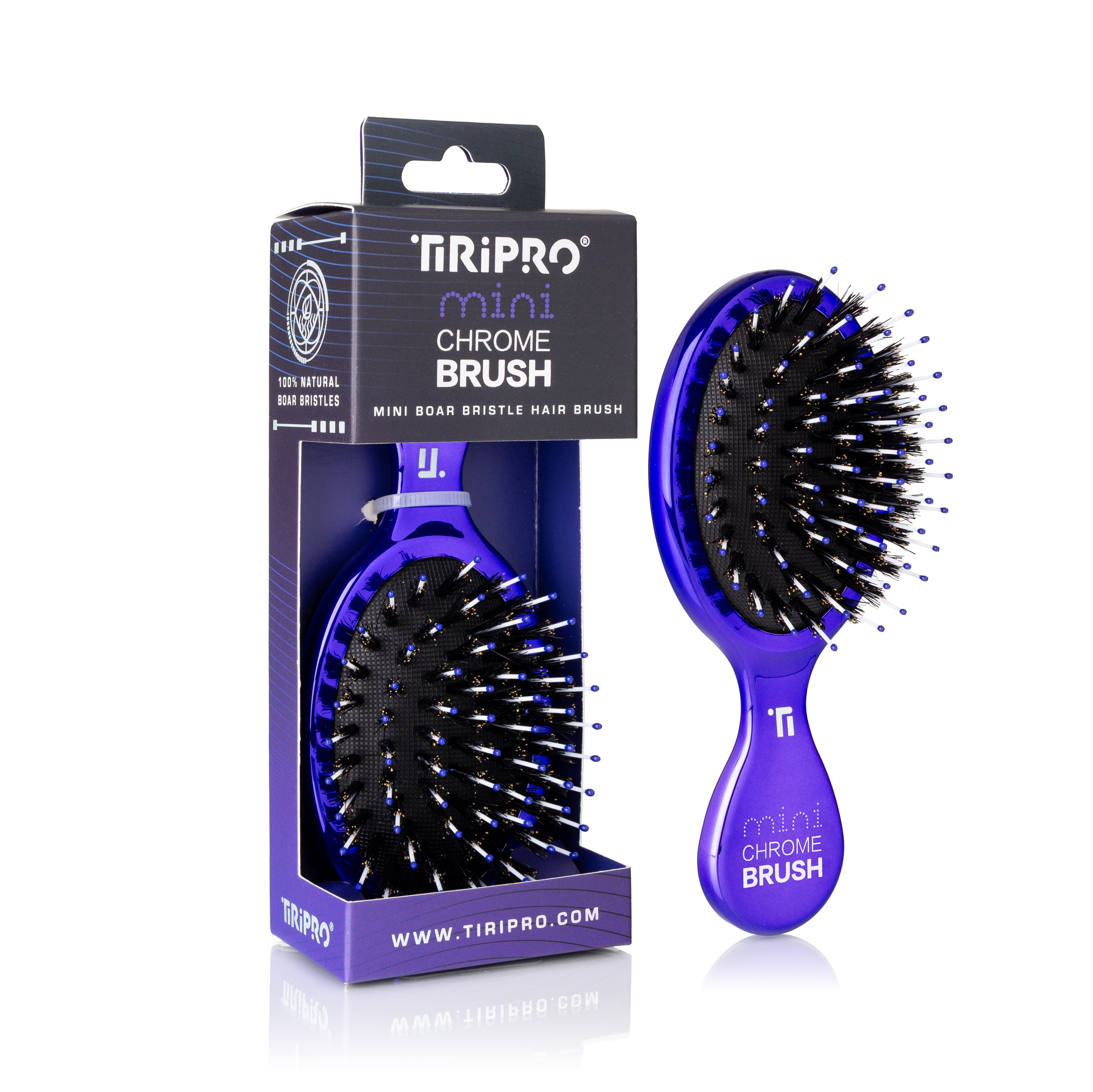 TIRI PRO "TO-GO" Flat Iron & Mini Chrome Brush Set | Compact Travel Flat Iron + Boar-Bristle Brush