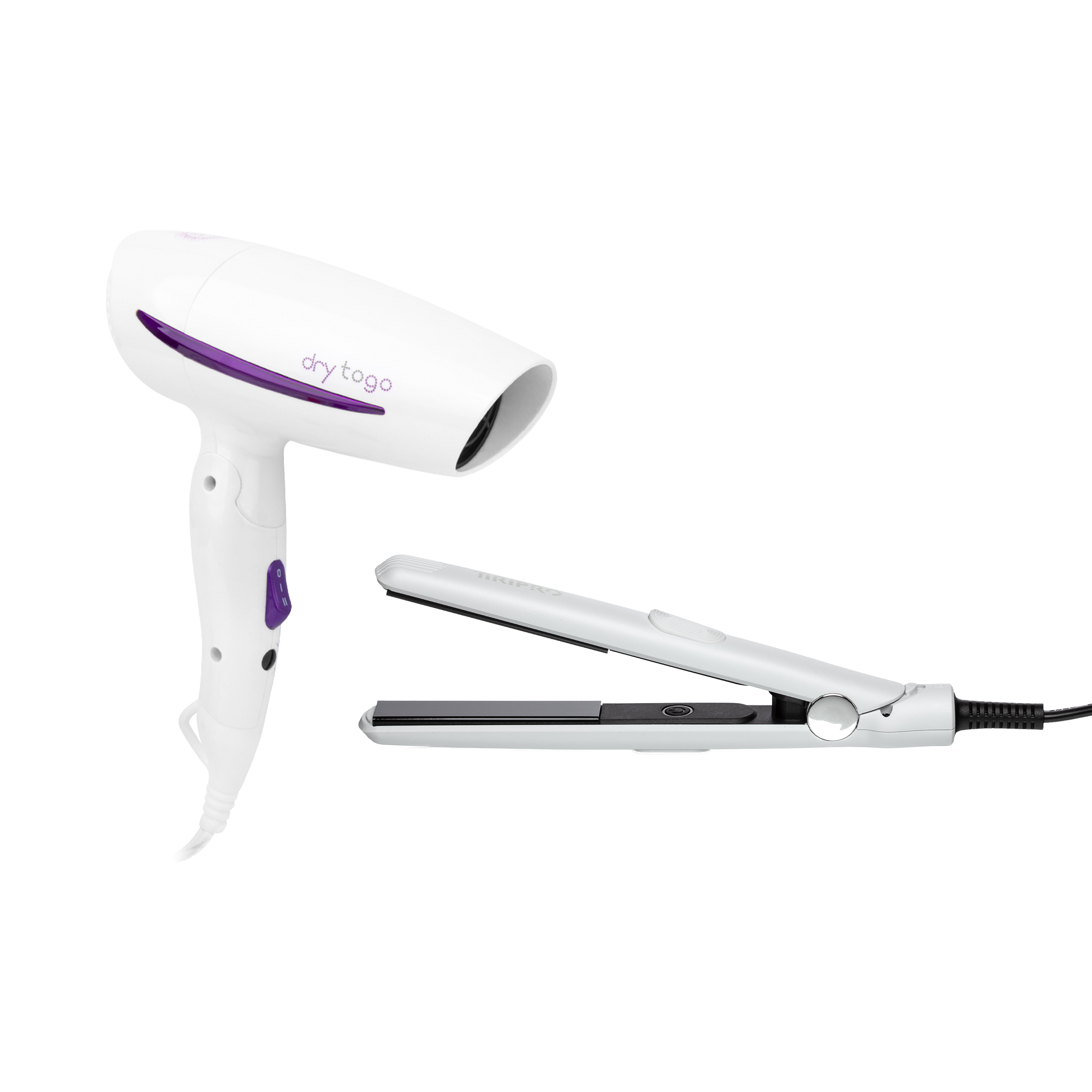 TIRI PRO "TO-GO" Travel Styling Duo | Foldable 1200W Travel Dryer + Compact Flat Iron