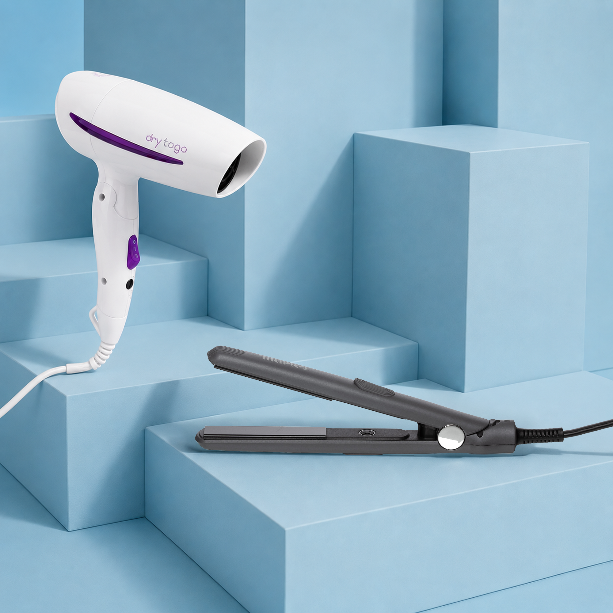TIRI PRO "TO-GO" Travel Styling Duo | Foldable 1200W Travel Dryer + Compact Flat Iron