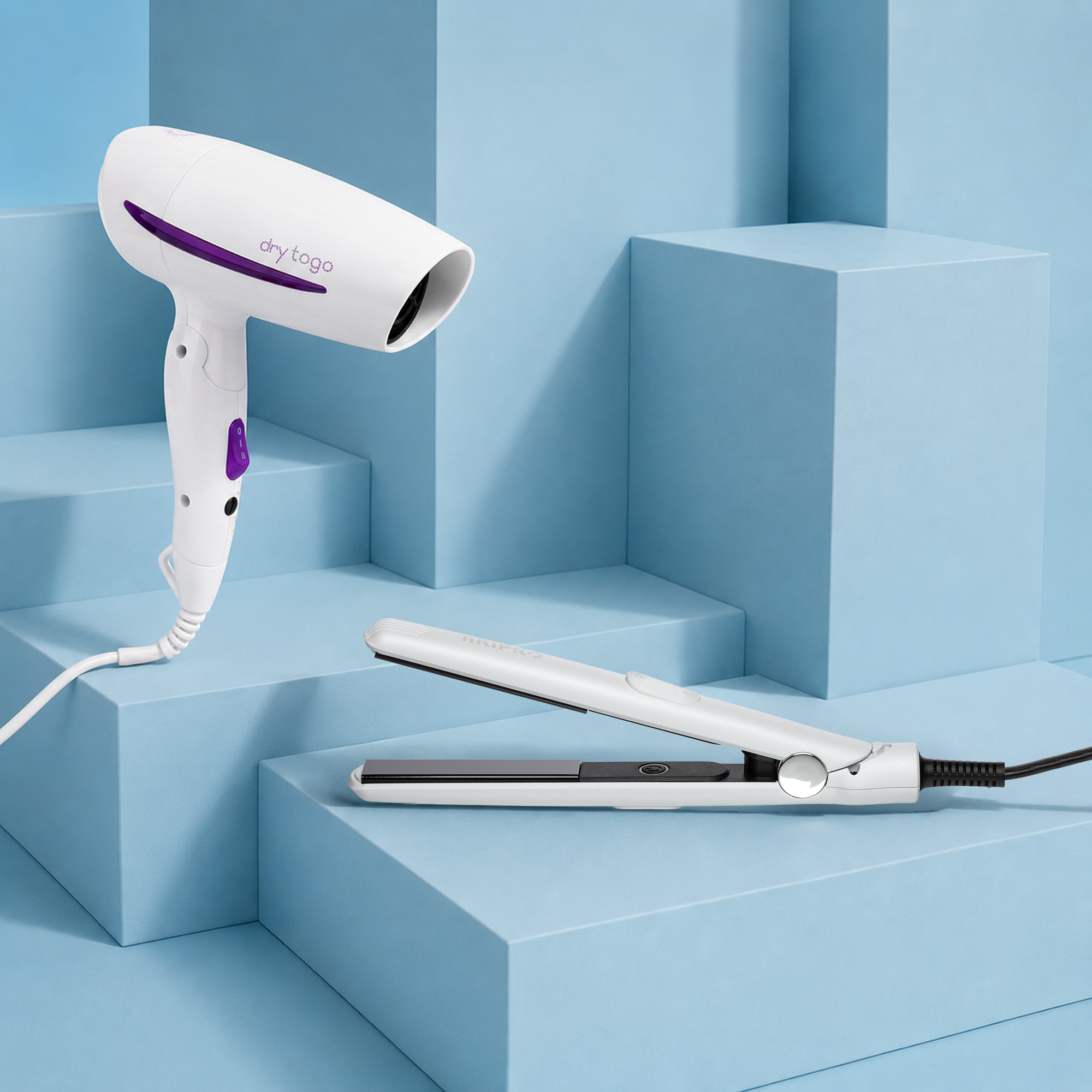 TIRI PRO "TO-GO" Travel Styling Duo | Foldable 1200W Travel Dryer + Compact Flat Iron