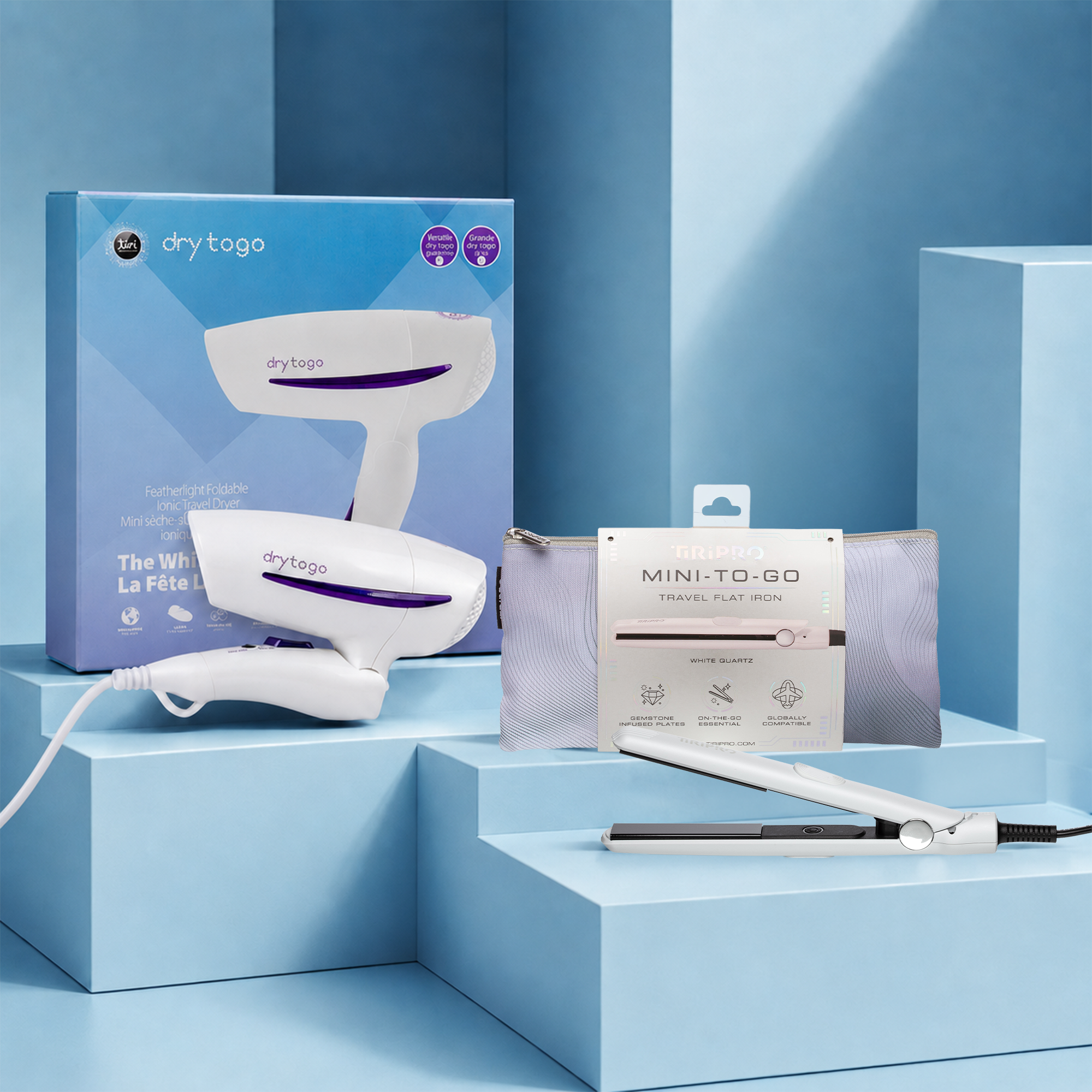 TIRI PRO "TO-GO" Travel Styling Duo | Foldable 1200W Travel Dryer + Compact Flat Iron