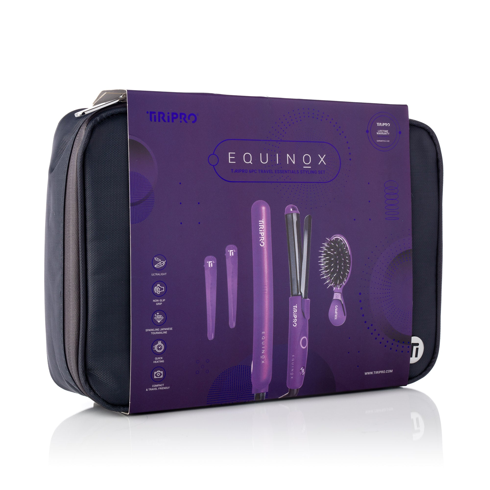 Equinox - 6-Piece Travel Essentials Styling Set - 2 Clips + Midi Hybrid Straightener + Mini Clip Curler + Mini Bristle Brush